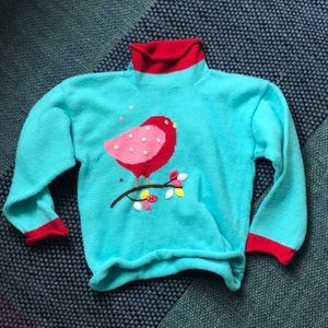 Claucr turquoise sweater with bird print size 6